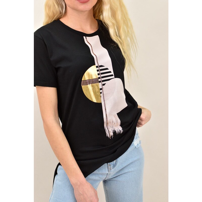 Potre Γυναικείο T-shirt με γεωμετρική στάμπα στρας