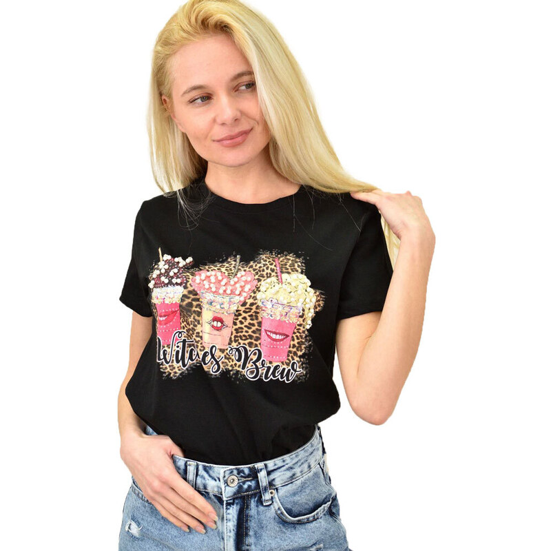 Potre Γυναικείο T-shirt με σχέδιο "witches brew" και πέρλες