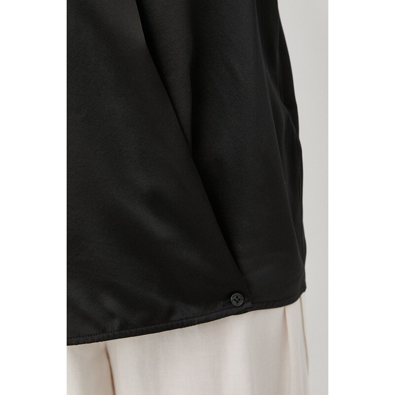 Μεταξωτή μπλούζα Victoria Beckham γυναικεία, χρώμα: μαύρο