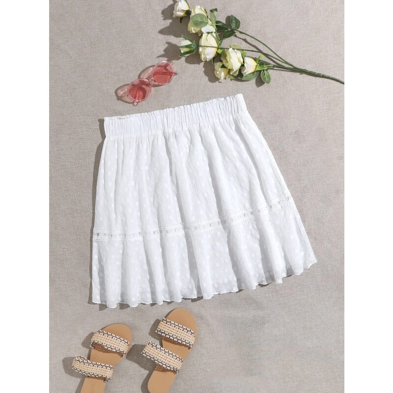 OEM Plus size, Άσπρη κοντή φούστα με ανάγλυφη υφή white