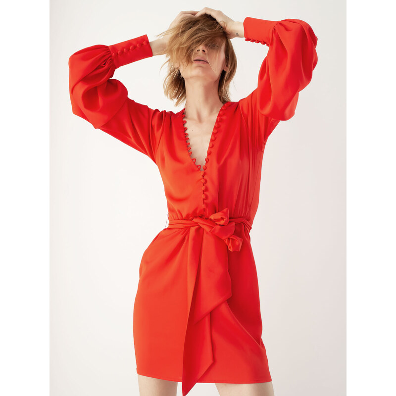 Sotris collection | Γκοφρέ σεμιζιέ φόρεμα με δέσιμο Κόκκινο