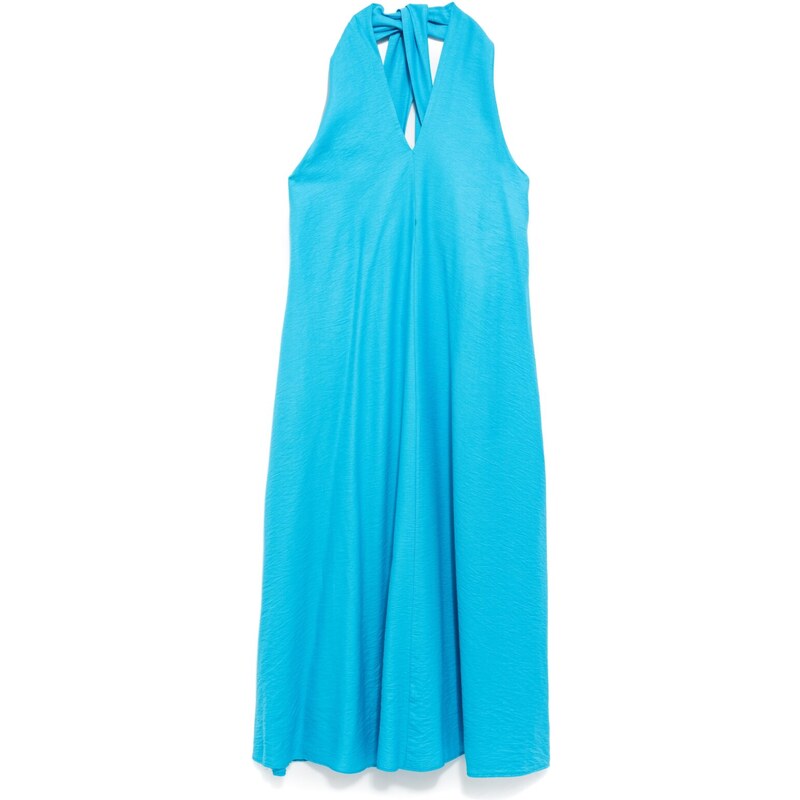 Φόρεμα γαλάζιο μακρύ σε φαρδιά γραμμή με δέσιμο στο λαιμό