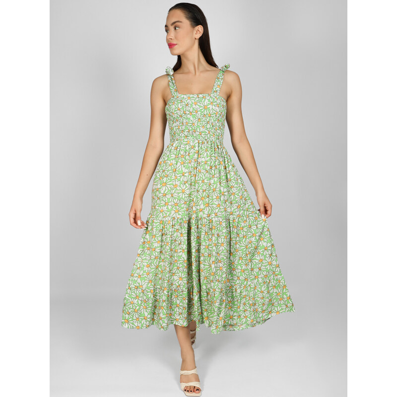 FREE WEAR Φόρεμα Με Σφηκοφωλιά Στο Στήθος - Πράσινο - 004004