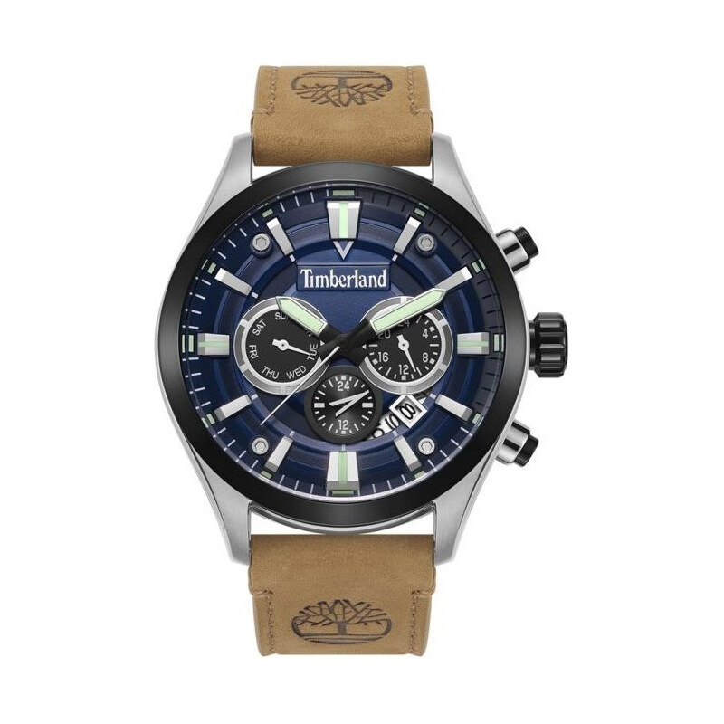 TIMBERLAND TIDEMARK DUAL TIME - TDWGF2132101, Silver case with Brown Leather Strap