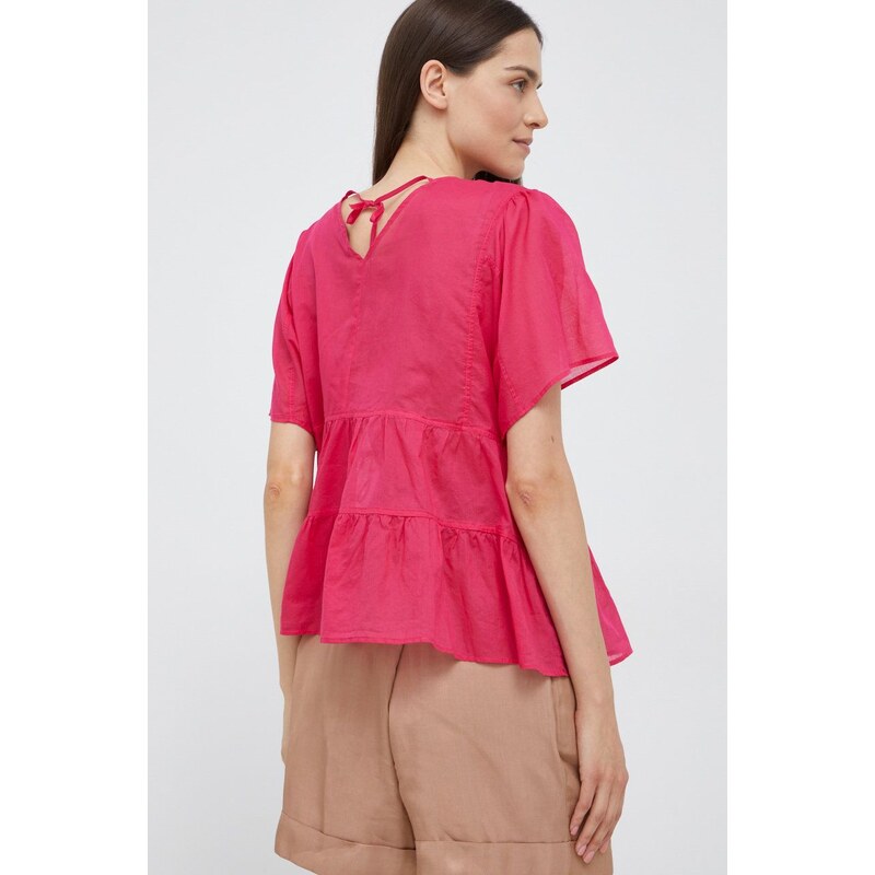 Βαμβακερή μπλούζα Sisley γυναικεία, χρώμα: ροζ