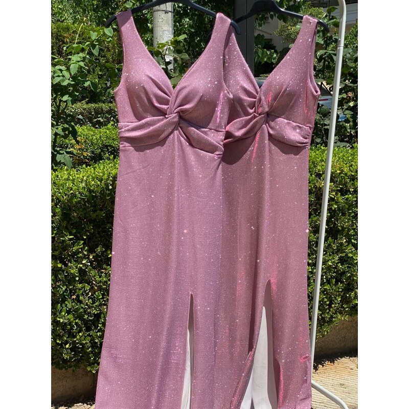 Amorada Μαξι φόρεμα glitter γοργονέ "Mikaela" ροζ