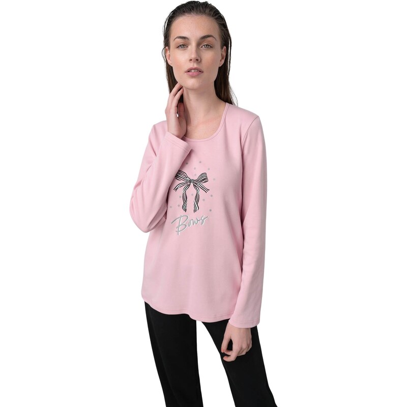 Vamp gυναικεία πιτζάμα ροζ cotton regular fit 17594