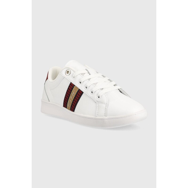 Δερμάτινα αθλητικά παπούτσια Tommy Hilfiger Signature Webbing Court Sneaker , χρώμα: άσπρο