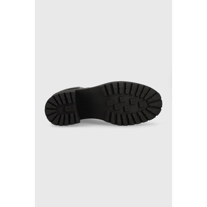 Δερμάτινες μπότες Tommy Hilfiger Heel Laced Outdoor Boot γυναικείες, χρώμα: μαύρο
