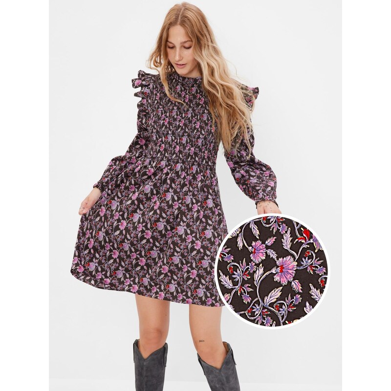 GAP Ροζ Smocked Ruffle Sleeve Mini Φόρεμα