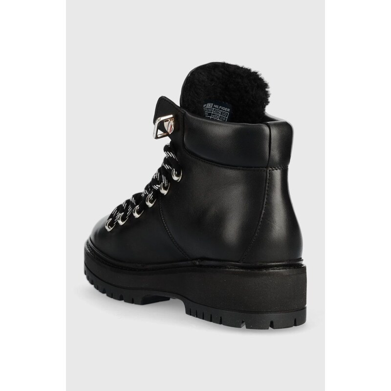 Μποτάκια Tommy Hilfiger Leather Outdoor Flat Boot χρώμα: μαύρο