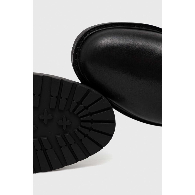 Δερμάτινες μπότες Lauren Ralph Lauren Burncalf γυναικείες, χρώμα: μαύρο