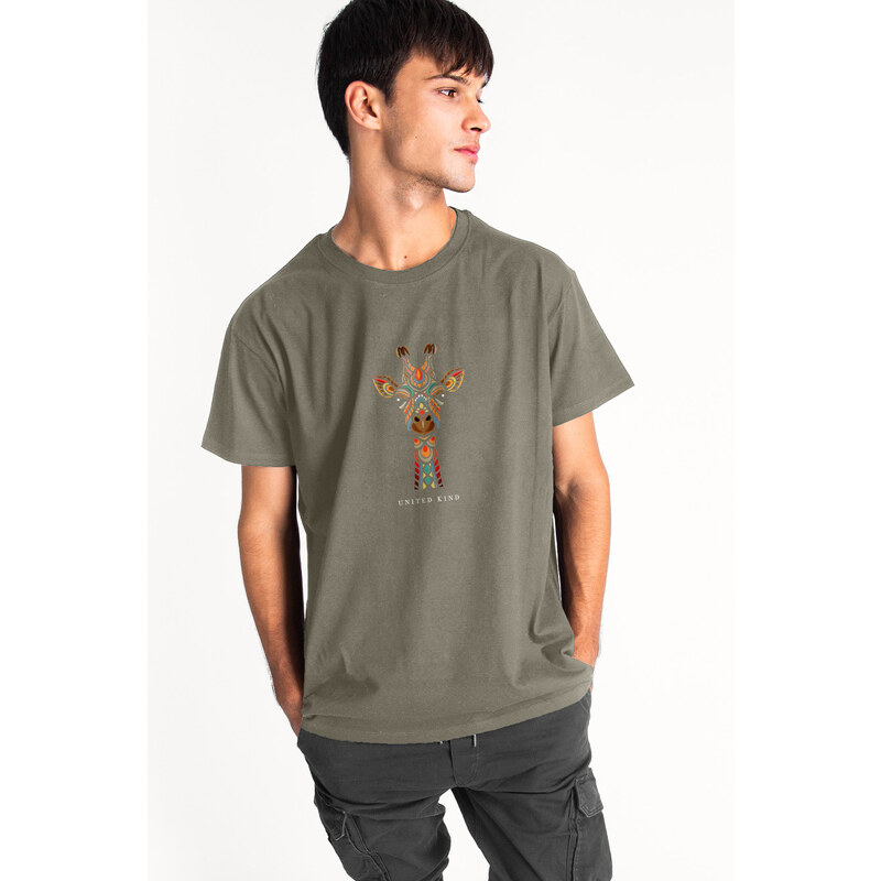 UnitedKind Tribal Girafe, T-Shirt σε χακί χρώμα