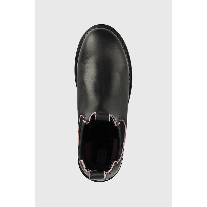 Δερμάτινες μπότες τσέλσι Tommy Jeans Tommy Jeans Piping Chelsea γυναικείες, χρώμα: μαύρο