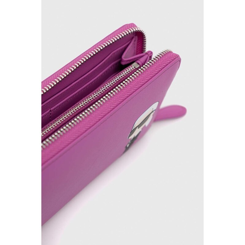 Δερμάτινο πορτοφόλι Karl Lagerfeld γυναικεία, χρώμα: ροζ