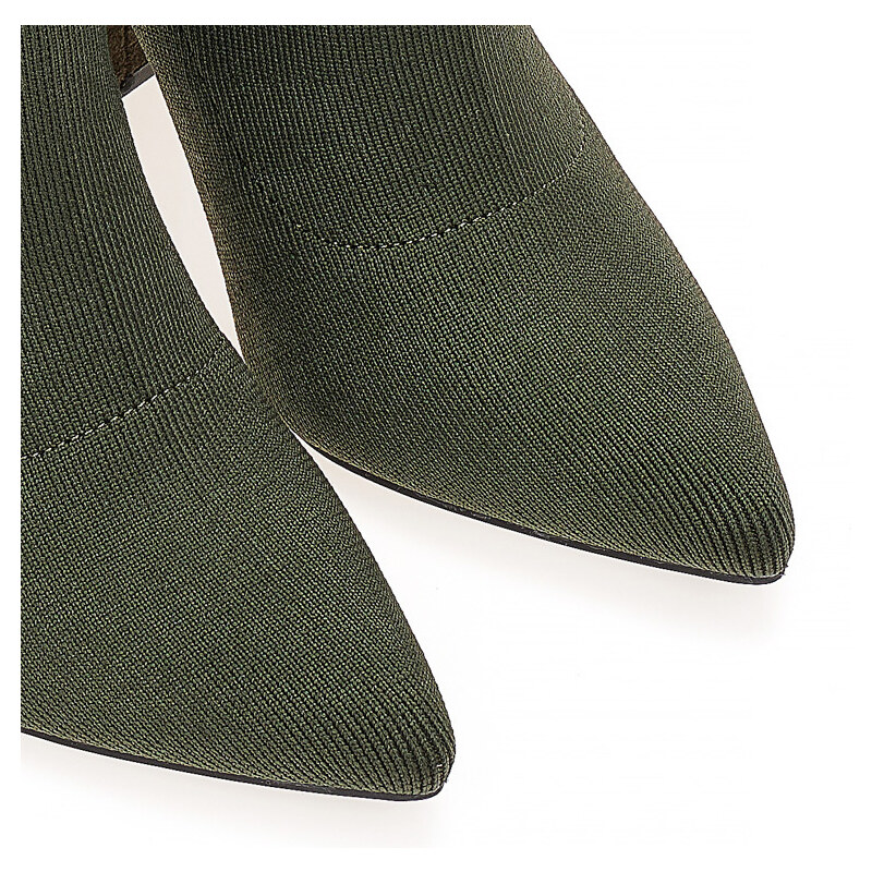 TSOUKALAS Μποτάκια λαδί υφασμάτινα κάλτσα με σουέτ τακούνι μυτερά