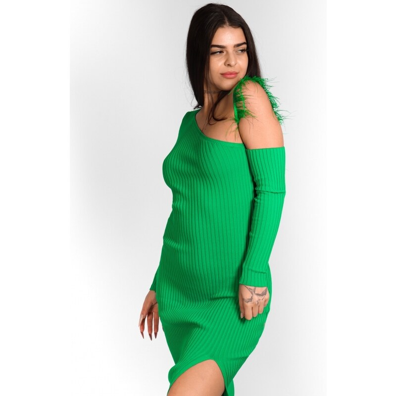 OBI Φόρεμα Γυναικείο Ριπ Με Έναν Ώμο - Σκ. Πράσινο - 036001