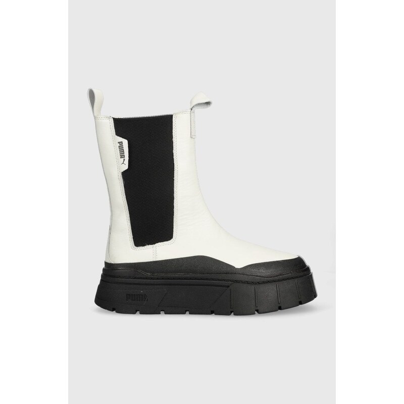 Δερμάτινες μπότες τσέλσι Puma Mayze Stack γυναικείες, χρώμα: άσπρο F30