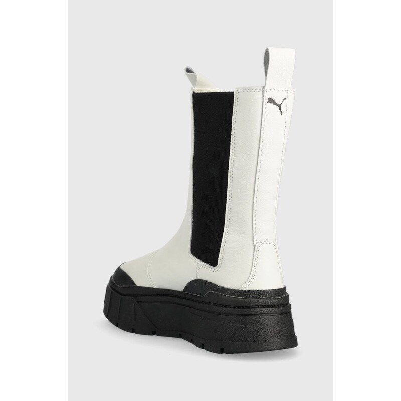 Δερμάτινες μπότες τσέλσι Puma Mayze Stack γυναικείες, χρώμα: άσπρο F30