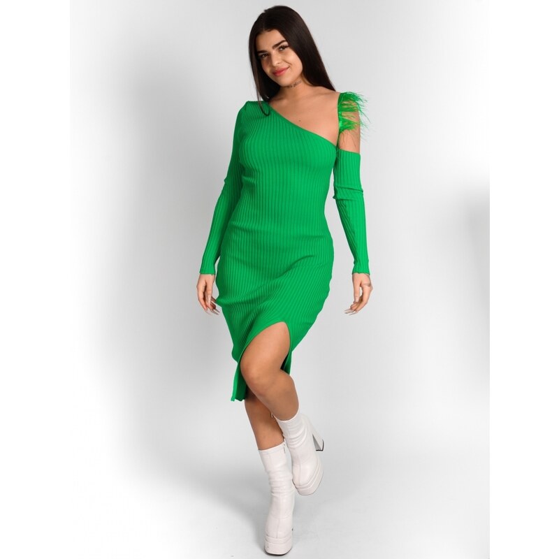 OBI Φόρεμα Γυναικείο Ριπ Με Έναν Ώμο - Σκ. Πράσινο - 036001