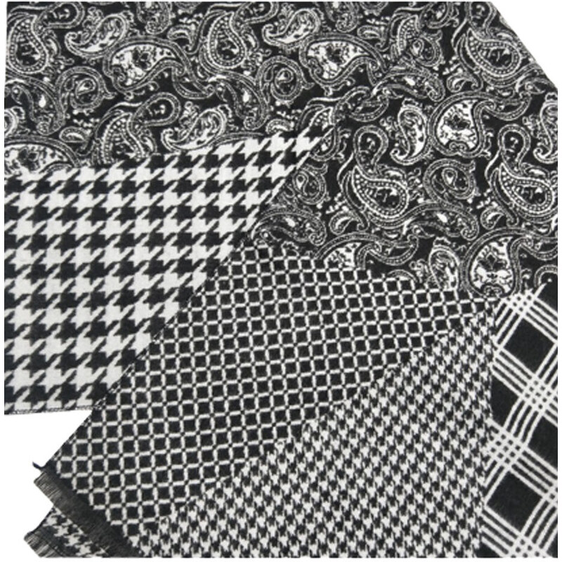 LIKEASTAR Ανδρικό κασκόλ-φουλάρι με συνδυασμό print - Μαύρο/Άσπρο