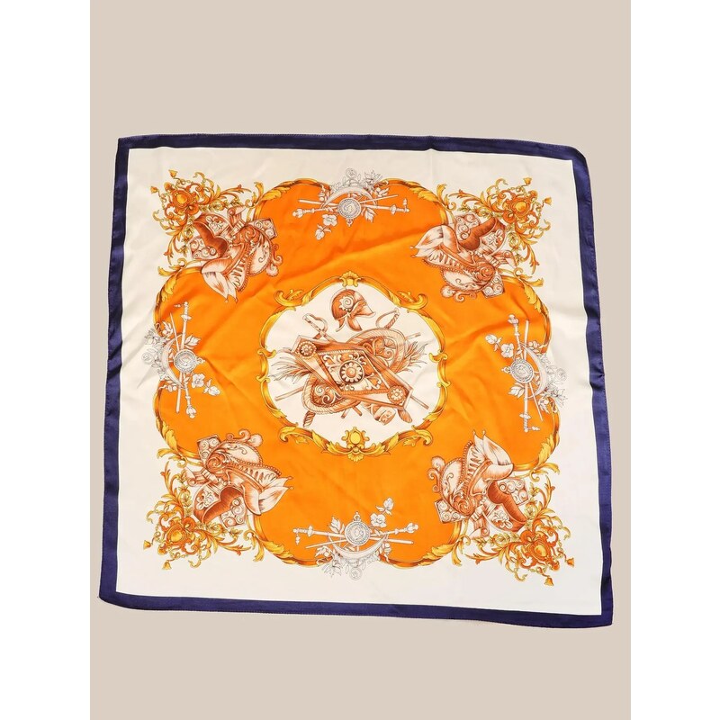 OEM Ανδρικό τετράγωνο φουλάρι πορτοκαλί λευκό