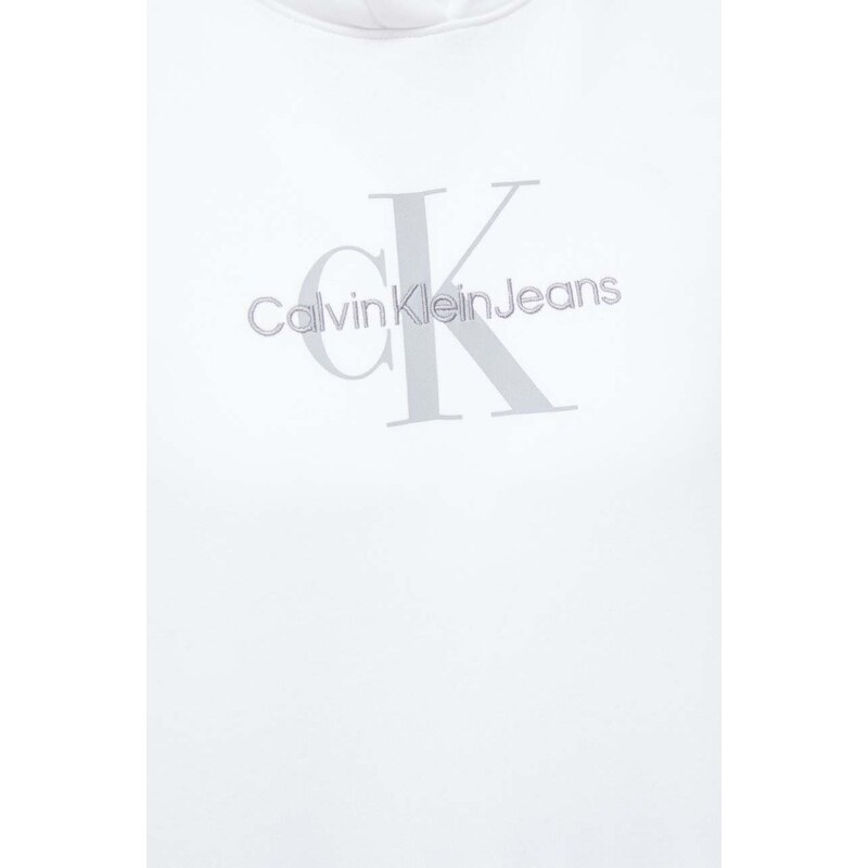Βαμβακερή μπλούζα Calvin Klein Jeans γυναικεία, χρώμα: άσπρο, με κουκούλα