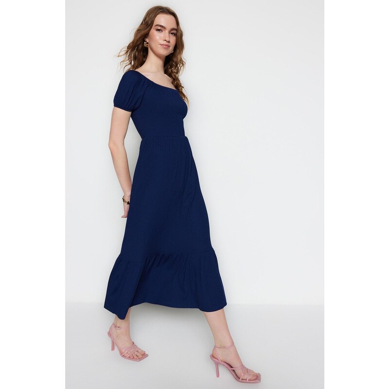 Trendyol Collection Πλεκτό Πλεκτό Φόρεμα Μαξι γιακά Carmen Α-Line