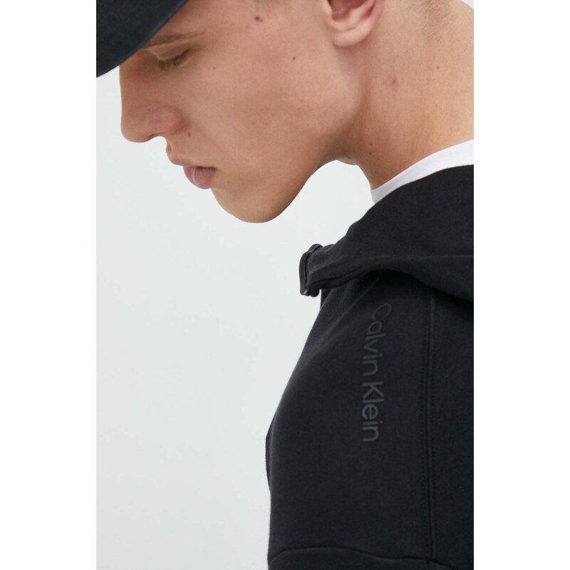 Φούτερ προπόνησης Calvin Klein Performance Essentials χρώμα: μαύρο, με κουκούλα