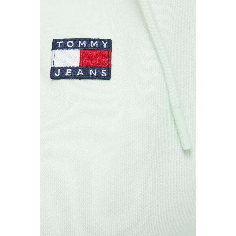 Βαμβακερή μπλούζα Tommy Jeans γυναικεία, χρώμα: πράσινο, με κουκούλα