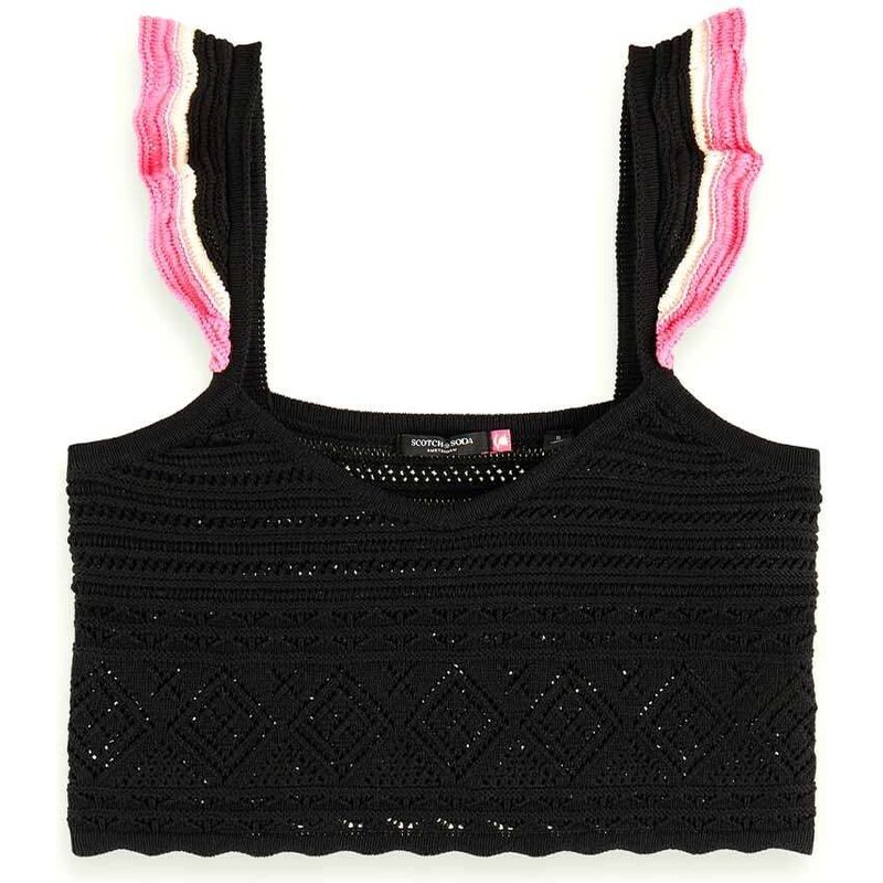 MAISON SCOTCH Top Pointelle Crop Knitted Vest 171823 SC0008 black