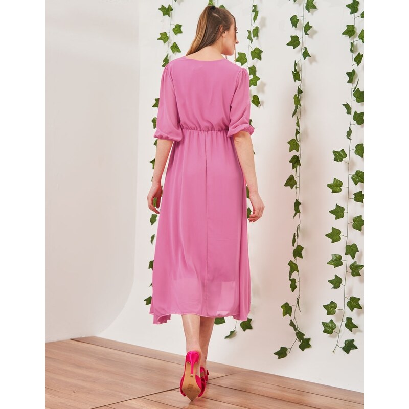 INSHOES Κρουαζέ μονόχρωμο μάξι φόρεμα Ροζ