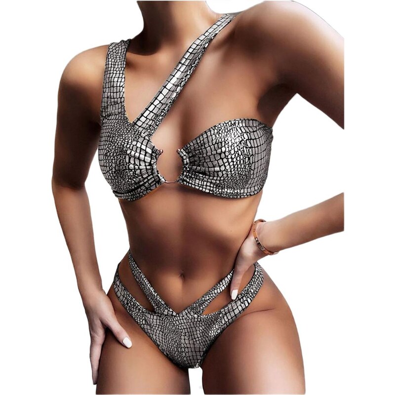 FMS Γυναικείο Μαγιό Bikini Set Silver Crocodile