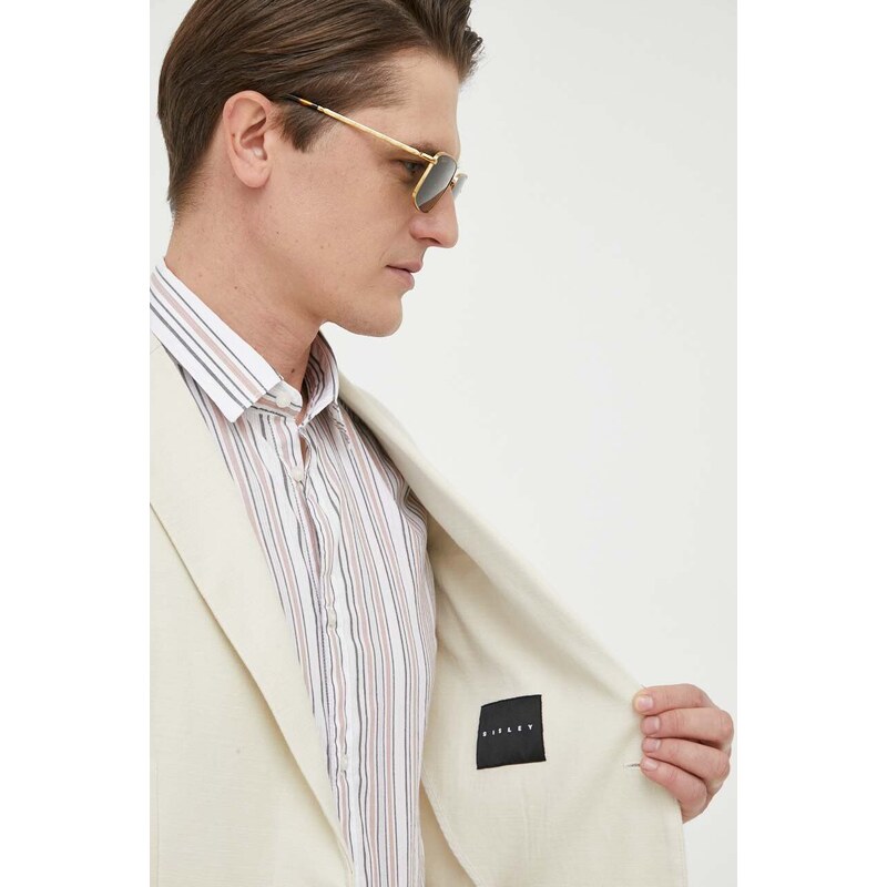 Βαμβακερό blazer Sisley χρώμα: μπεζ