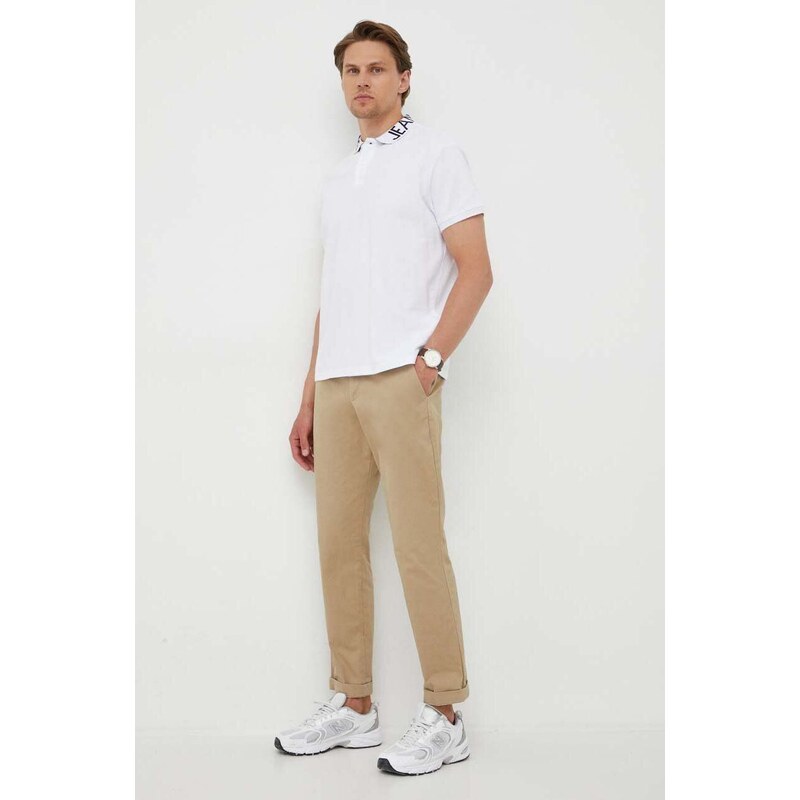 Βαμβακερό μπλουζάκι πόλο Pepe Jeans χρώμα: άσπρο
