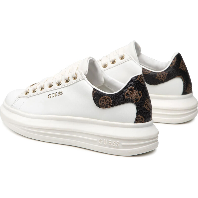 Guess Vibo Γυναικεία Ανατομικά Δερμάτινα Sneakers Λευκά (FL8VIBLEA12 WHIBR)