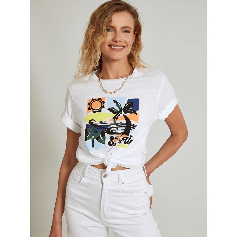 Celestino Unisex t-shirt surf λευκο για Γυναίκα