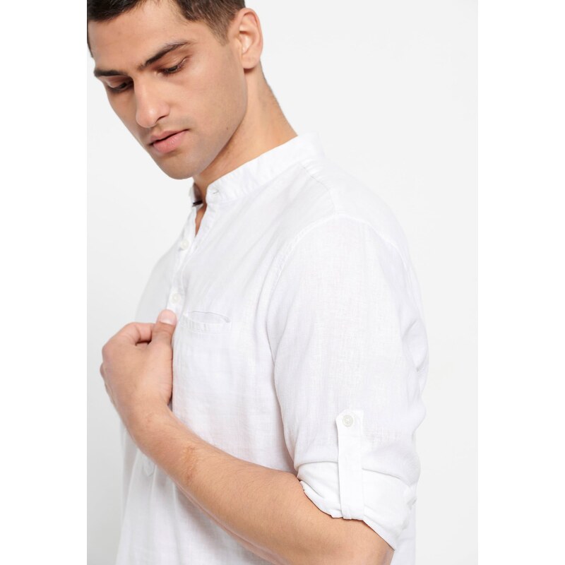 FUNKY BUDDHA Λινό πουκάμισο με λαιμό mao