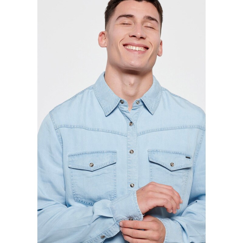 FUNKY BUDDHA Ανδρικό τζιν πουκάμισο από lyocell