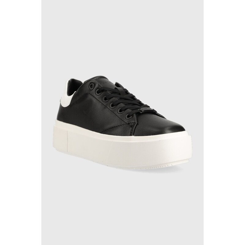 Δερμάτινα αθλητικά παπούτσια Calvin Klein SQUARED FLATFORM CUP χρώμα: μαύρο, HW0HW01775