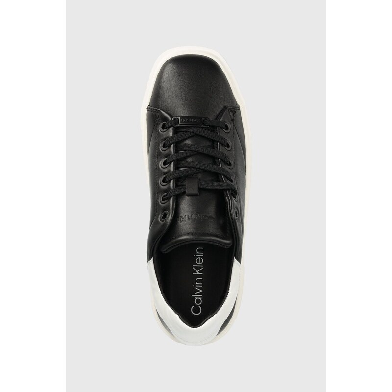 Δερμάτινα αθλητικά παπούτσια Calvin Klein SQUARED FLATFORM CUP χρώμα: μαύρο, HW0HW01775