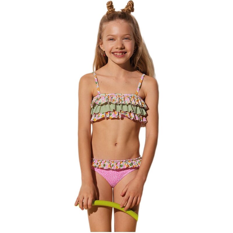 Ysabel Mora Παιδικό-Εφηβικό Μαγιό Bikini Set Κορίτσι Βολάν Flowers