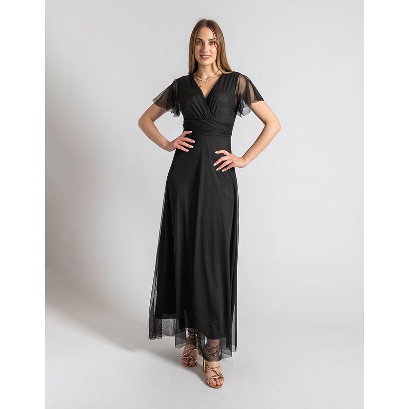 INSHOES Kρουαζέ maxi μονόχρωμο φόρεμα με τούλι Μαύρο