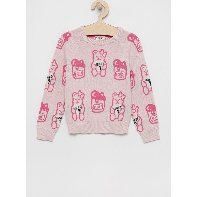 Παιδικό πουλόβερ Guess χρώμα: ροζ