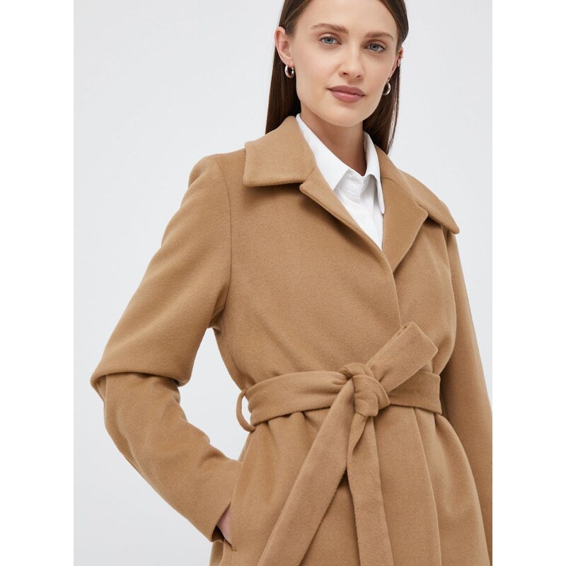 Μάλλινο παλτό Calvin Klein χρώμα: καφέ,