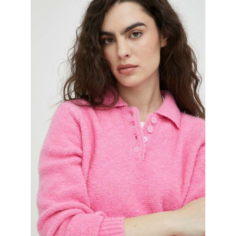 Μάλλινο πουλόβερ Samsoe Samsoe γυναικεία, χρώμα: ροζ,