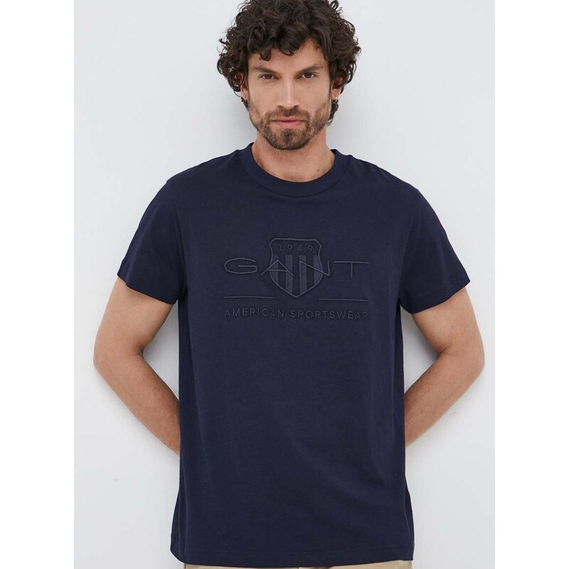 Βαμβακερό μπλουζάκι Gant ανδρικά, χρώμα: ναυτικό μπλε
