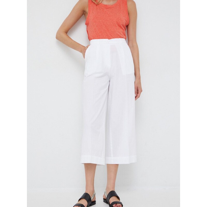 Βαμβακερό παντελόνι Sisley χρώμα: άσπρο,