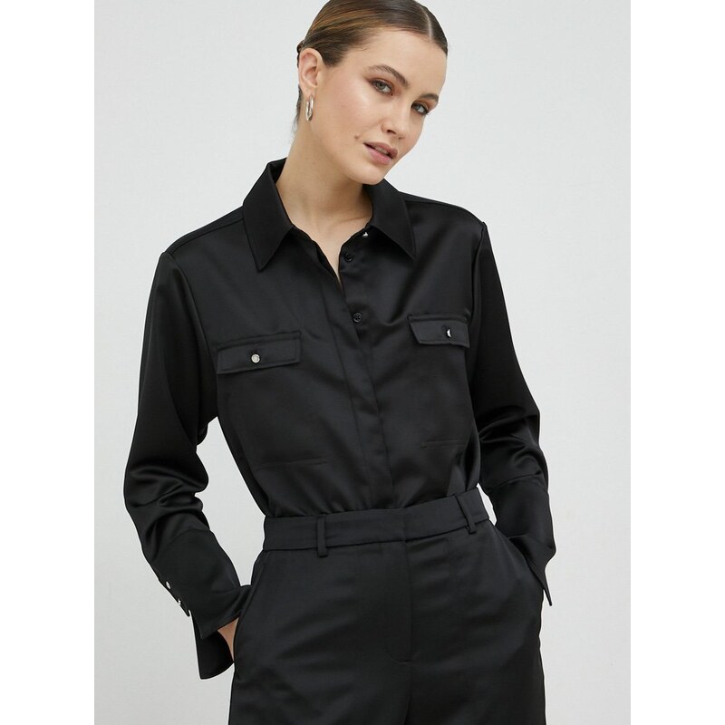 BOSS - Longline blouse in cotton poplin with point collar