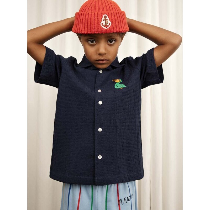 Παιδικό βαμβακερό πουκάμισο Mini Rodini χρώμα: ναυτικό μπλε